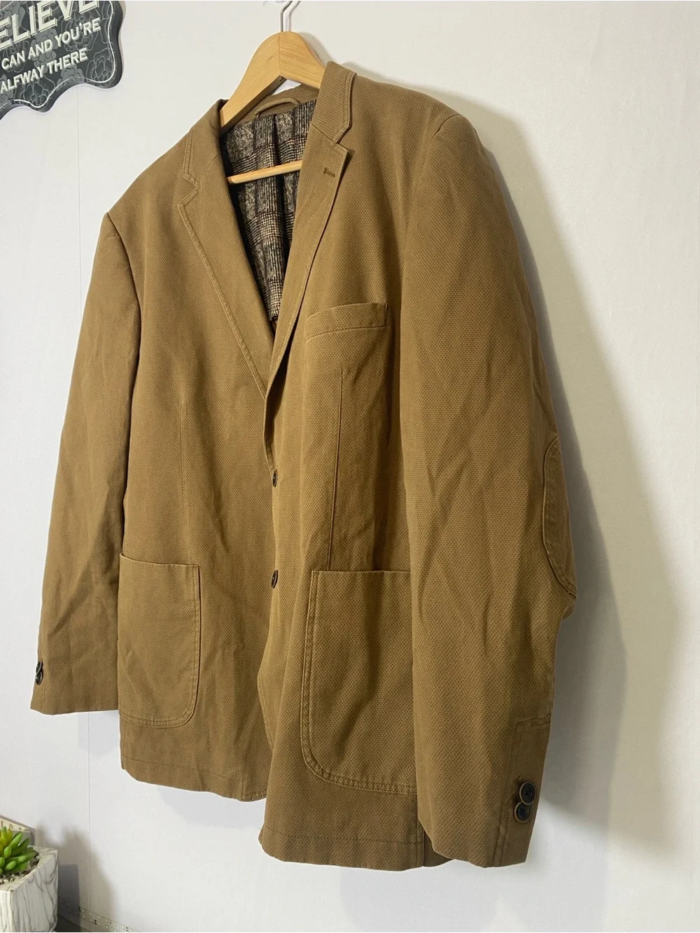 Johnston & Murphy Men's Blazer Coat XL Brown/Tan Elbow Patch Cotton Business